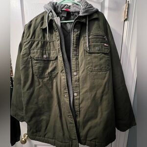 DICKIES Canvas Quilted Lined Jacket LARGE Fleece Lined Pockets NWOT Army Green